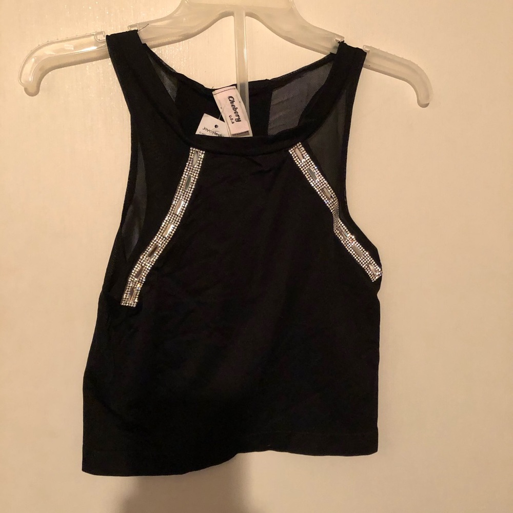 Chebery racer back black tee, “one size”